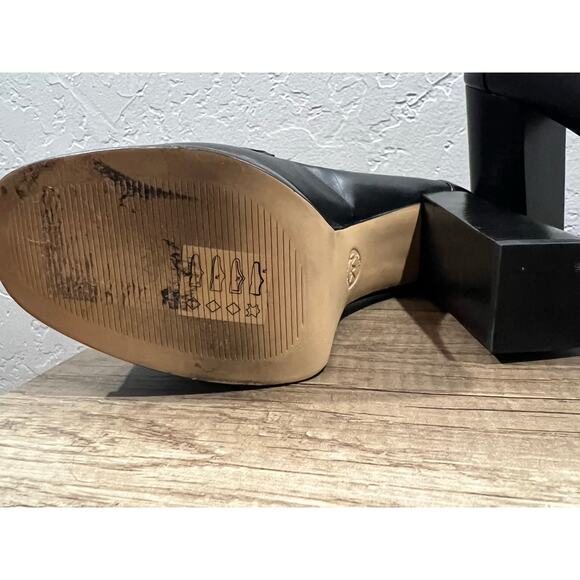 Michael Kors Leather Platform Loafers Black White MK Logo Heels 8.5 - Picture 5 of 9